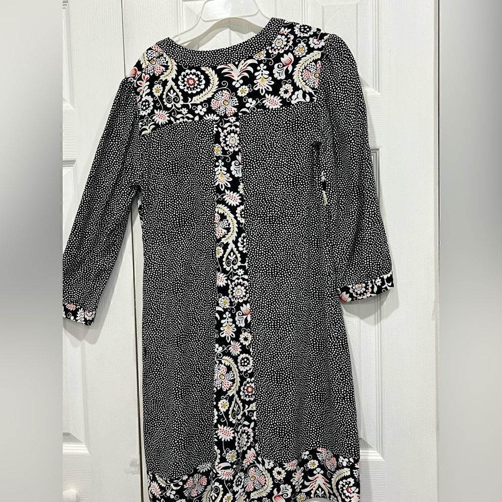 Boden Mollie patchwork polka dots V-neck black Arabesque midi dress size 6R - Picture 6 of 14